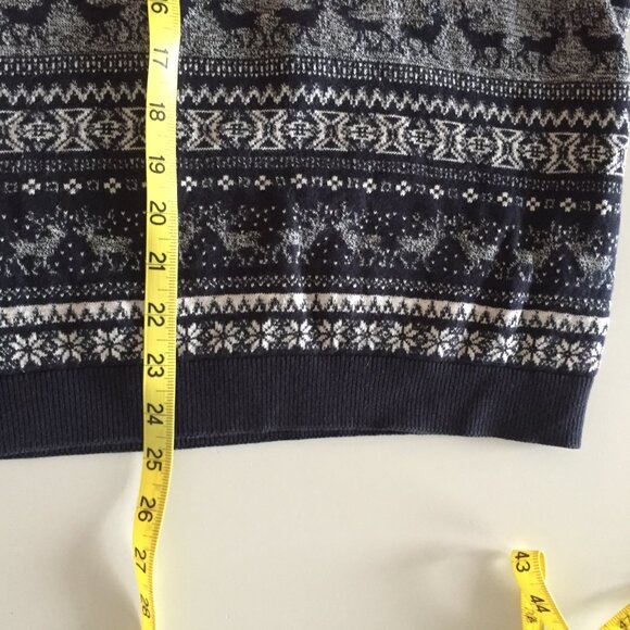 Nordic / Fair Isle Cotton Crew Neck Sweater. S  - Navy/White - Picture 8 of 11
